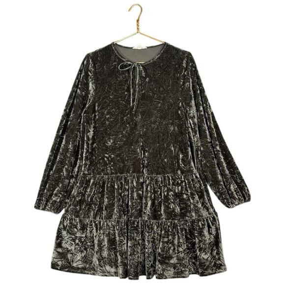 Grade & Gather Crushed Velvet Tunic Dress | Sage Green Boho Pocketed | Large - Picture 2 of 7